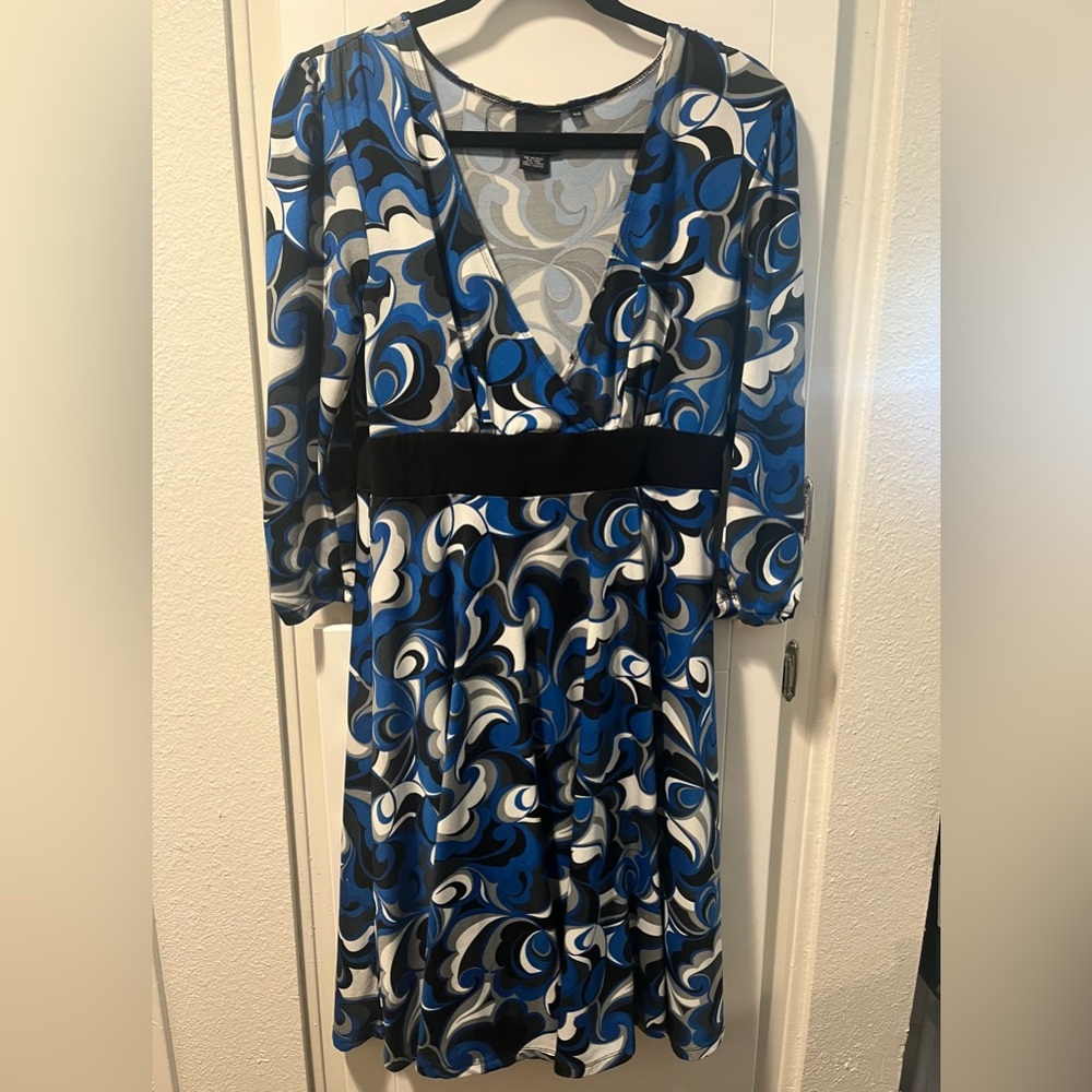 Fit & Flare Dress.  Deep V-Neck with 3/4 Sleeves.